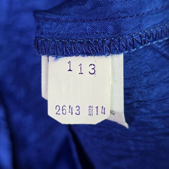 Vintage Howard Wolf Cobalt Blue Crinkle Puff Sleeve Button Up Top Statement 80s - Picture 8 of 15